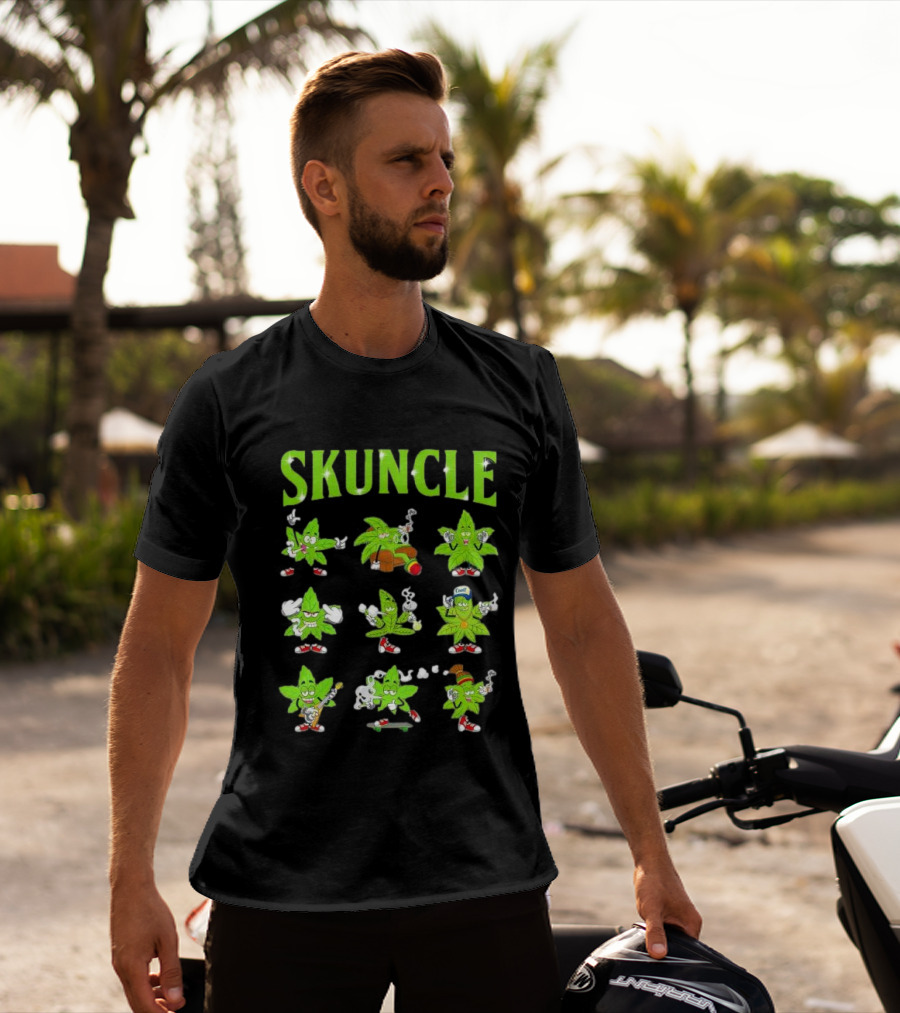 SKUNCLE Smells Like Weed Funny Cartoon Characters Smoking T-Shirt