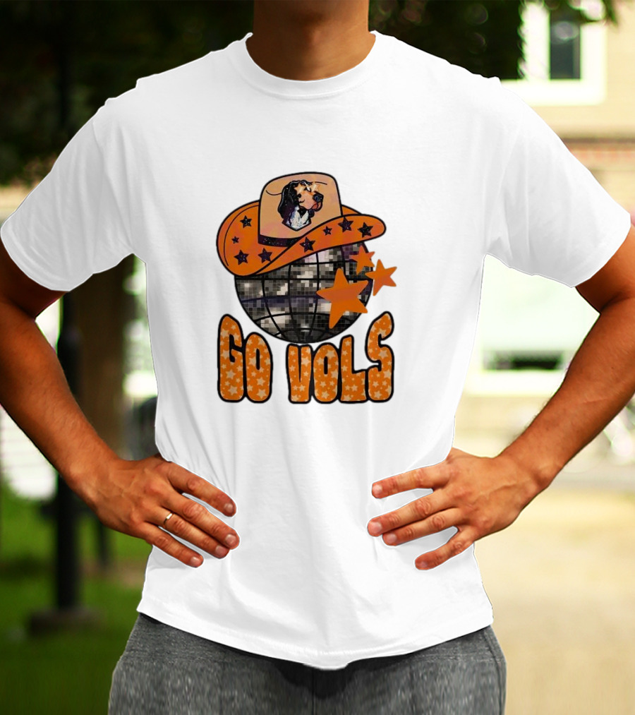 Tennessee Vols Go Vols Disco Ball Cowboy Hat Stars NCAA Mascot T-Shirt