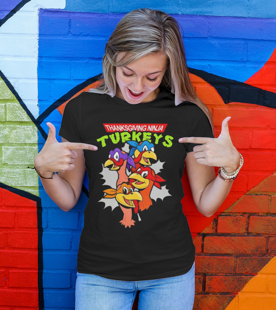 Thanksgiving Ninja Turkeys Cartoon T-Shirt