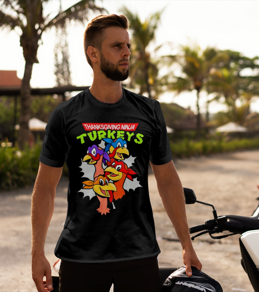 Thanksgiving Ninja Turkeys Cartoon T-Shirt