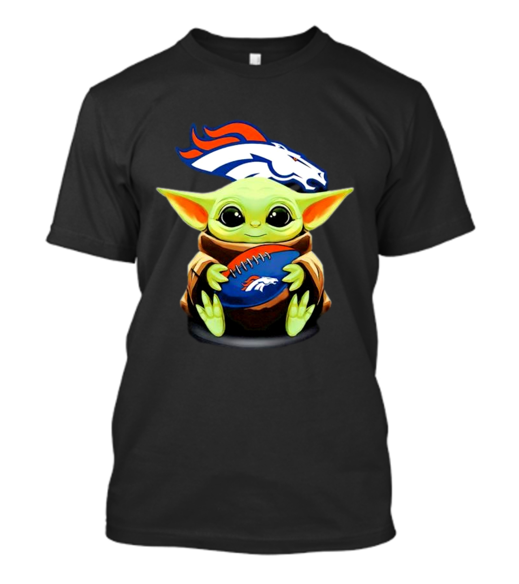 Baby Yoda Hugs Denver Broncos Football T-Shirt