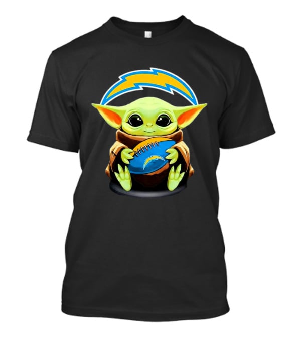 Baby Yoda Holding Los Angeles Chargers Football T-Shirt