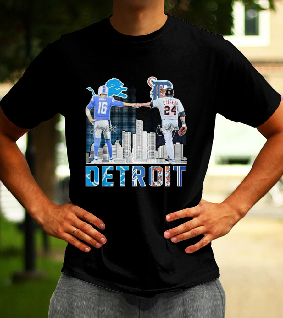 Detroit City Signatures Lions Goff Tigers Cabrera T-Shirt
