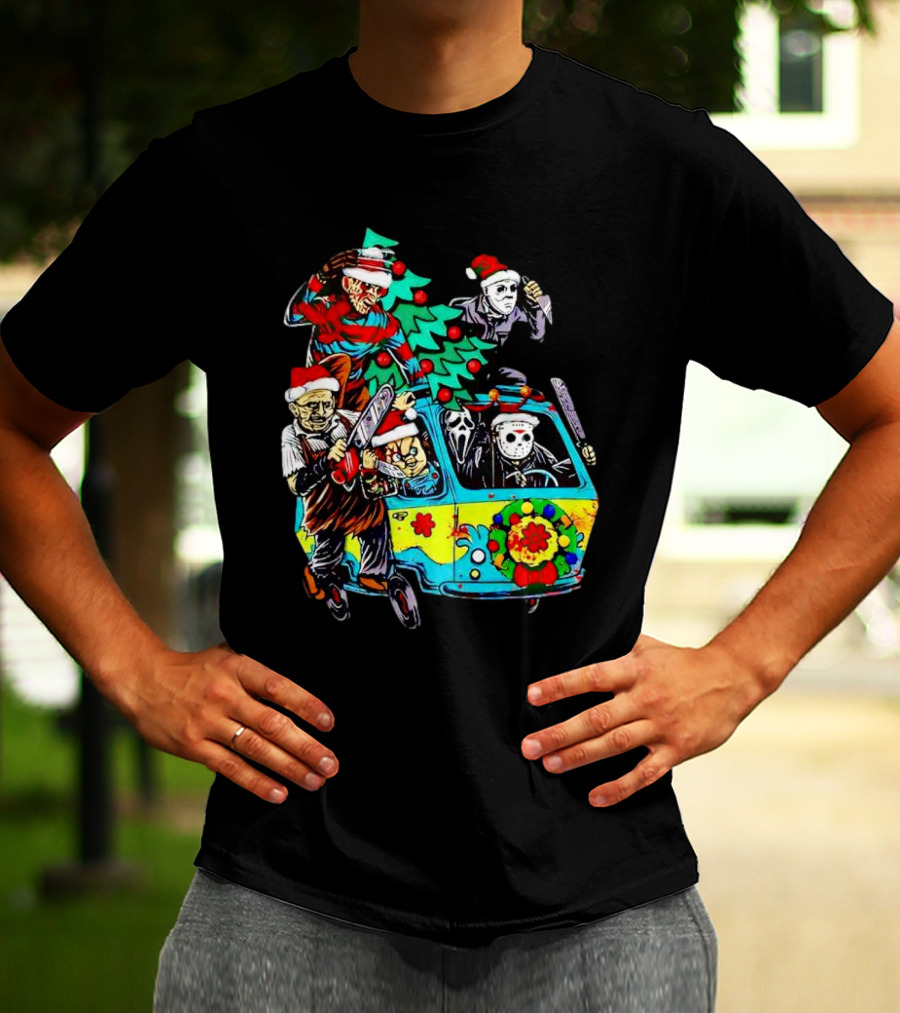 Horror Movie Characters Christmas Driving Mystery Van T-Shirt