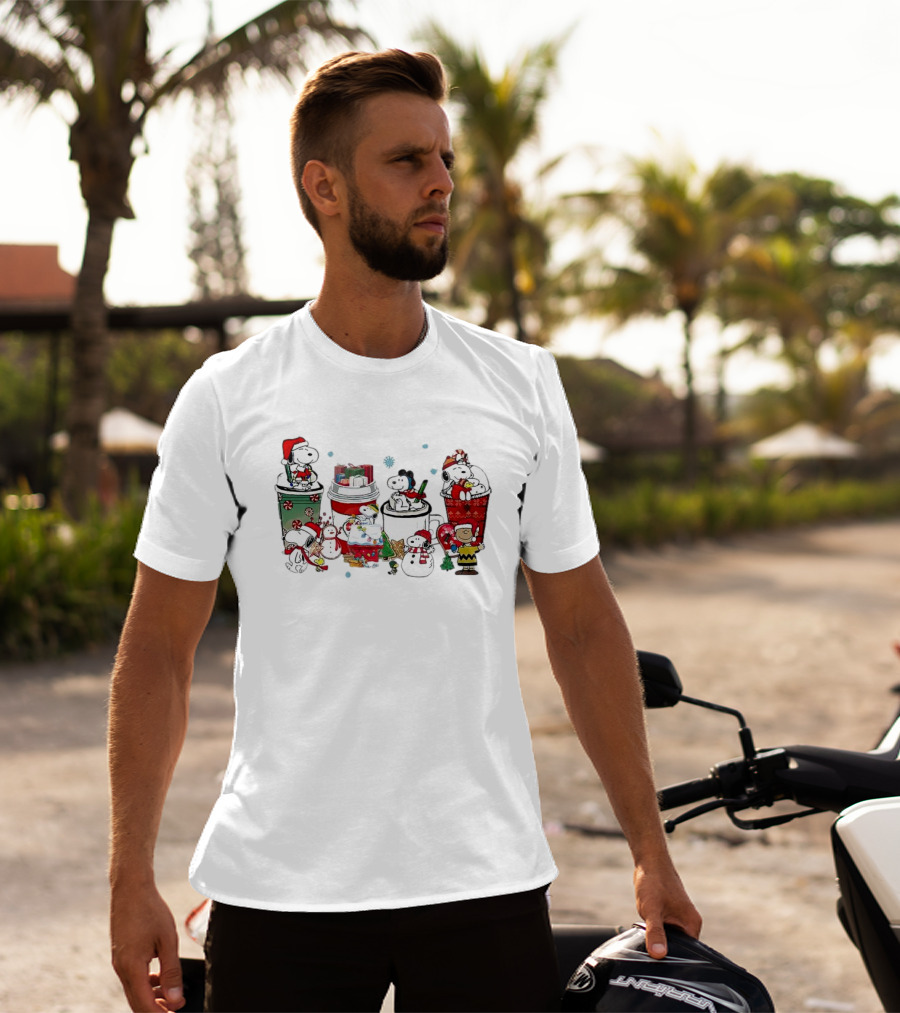 Snoopy And Friends Christmas Coffee Cups Scene Peanuts Holiday T-Shirt