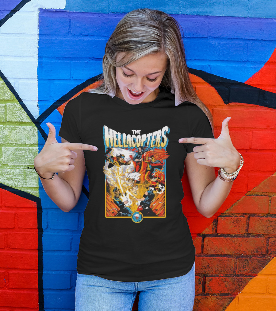 The Hellacopters Superhero Comic Rock Battle Machado T-Shirt