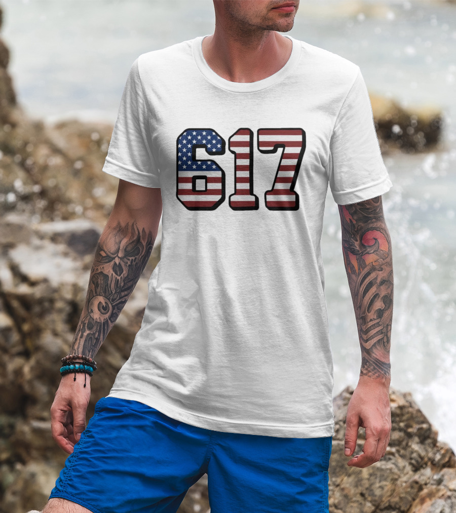 Boston 617 USA Flag T-Shirt