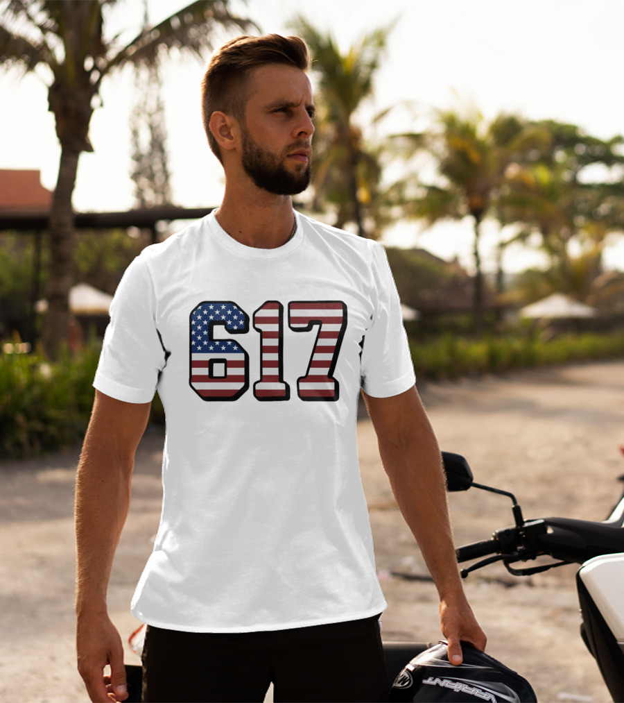 Boston 617 USA Flag T-Shirt