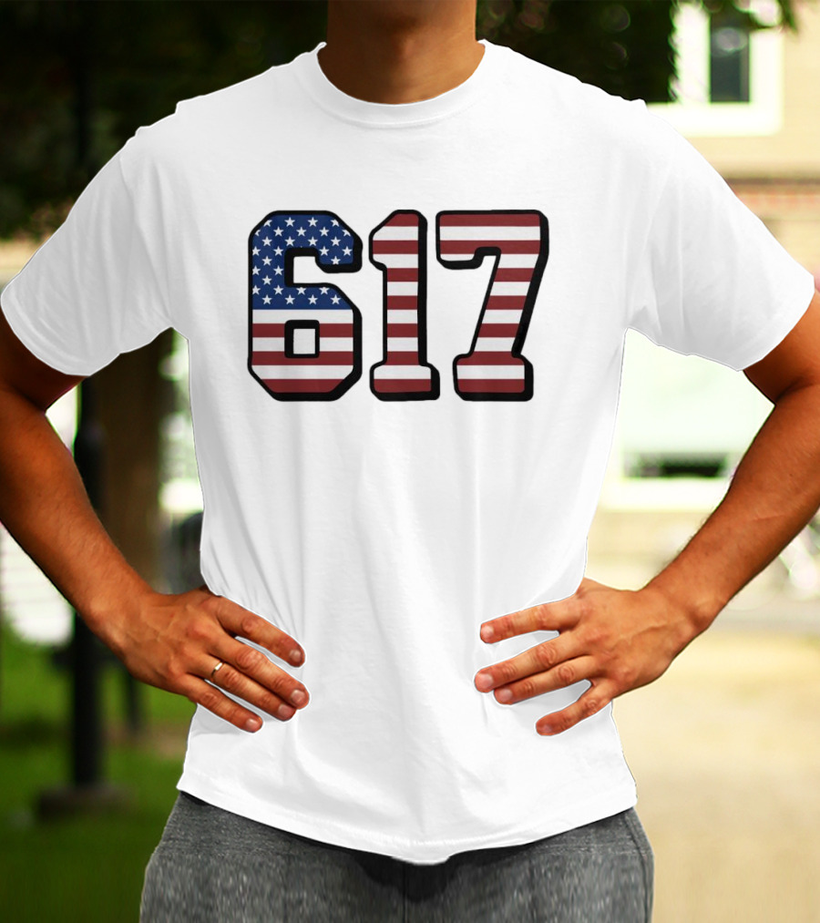 Boston 617 USA Flag T-Shirt