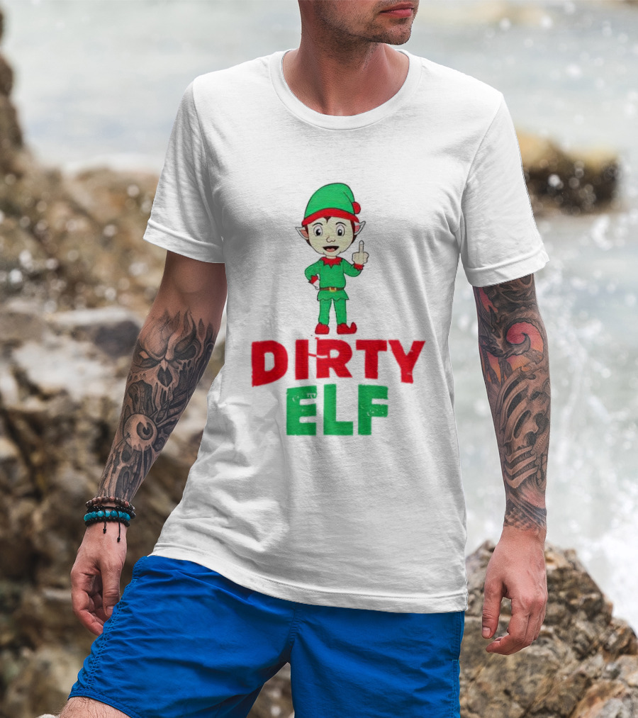 Dirty ELF Christmas Middle Finger T-Shirt