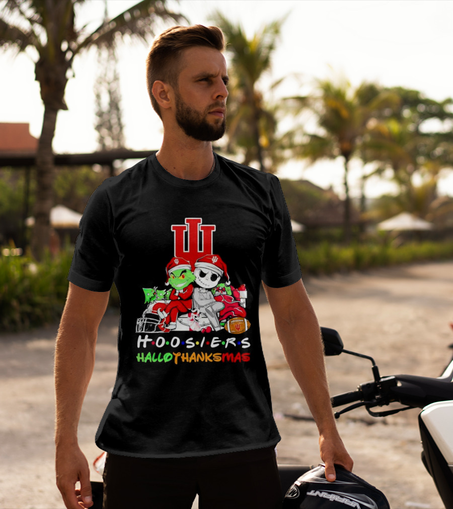 Hoosiers Grinch And Jack Skellington HalloThanksMas T-Shirt