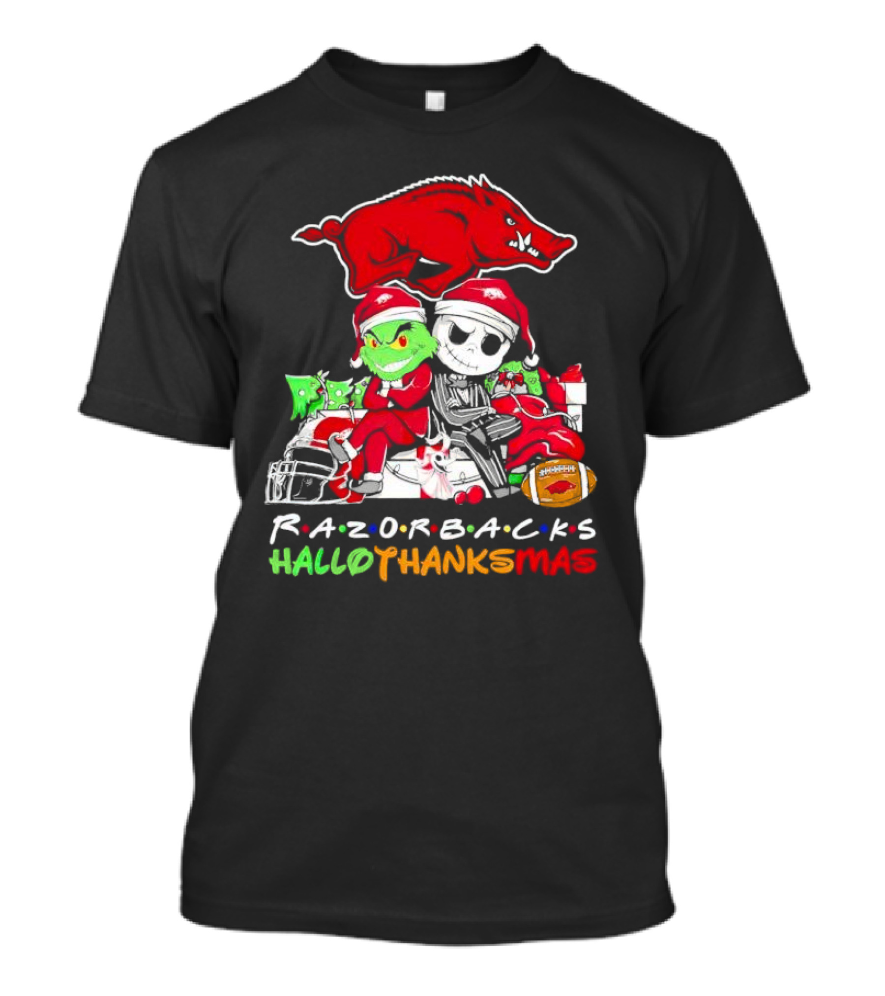 Razorbacks Grinch Jack Skellington Friends HalloThanksMas T-Shirt