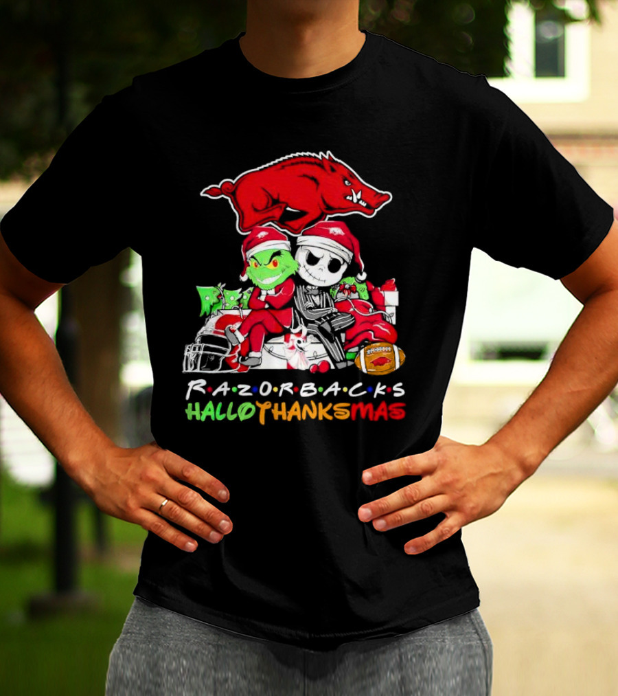 Razorbacks Grinch Jack Skellington Friends HalloThanksMas T-Shirt