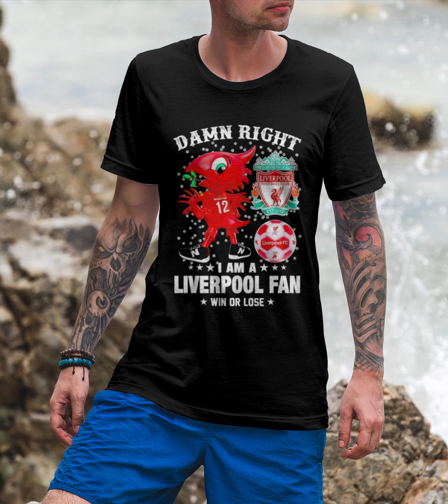 Damn Right I Am A Liverpool Fan Win Or Lose Mighty Red Snowflakes Liverpool FC Football Club Est 1892 T-Shirt