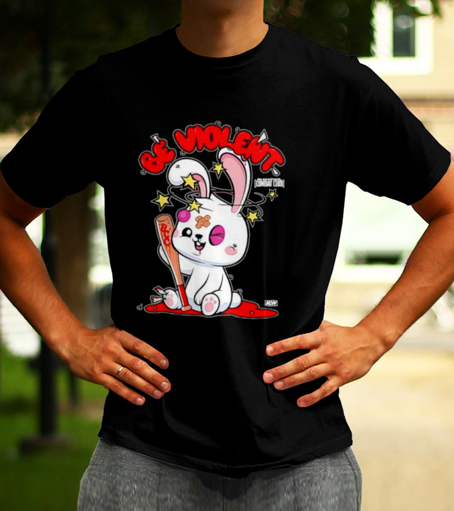 Blackpool Combat Club Be Violent Bunny With Bat And Stars T-Shirt