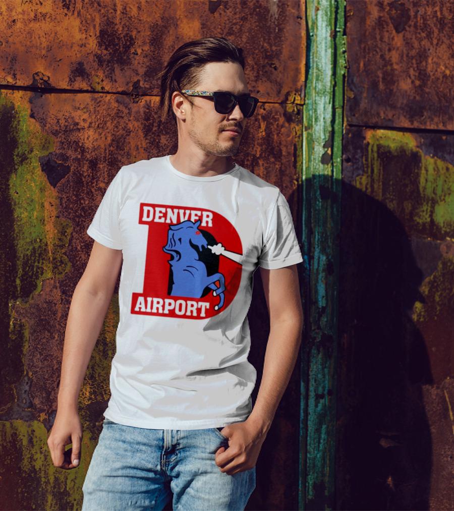 Denver Airport Blue Mustang Icon With Red Letter D T-Shirt