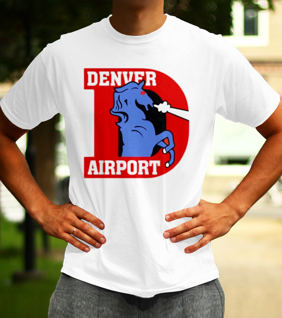 Denver Airport Blue Mustang Icon With Red Letter D T-Shirt