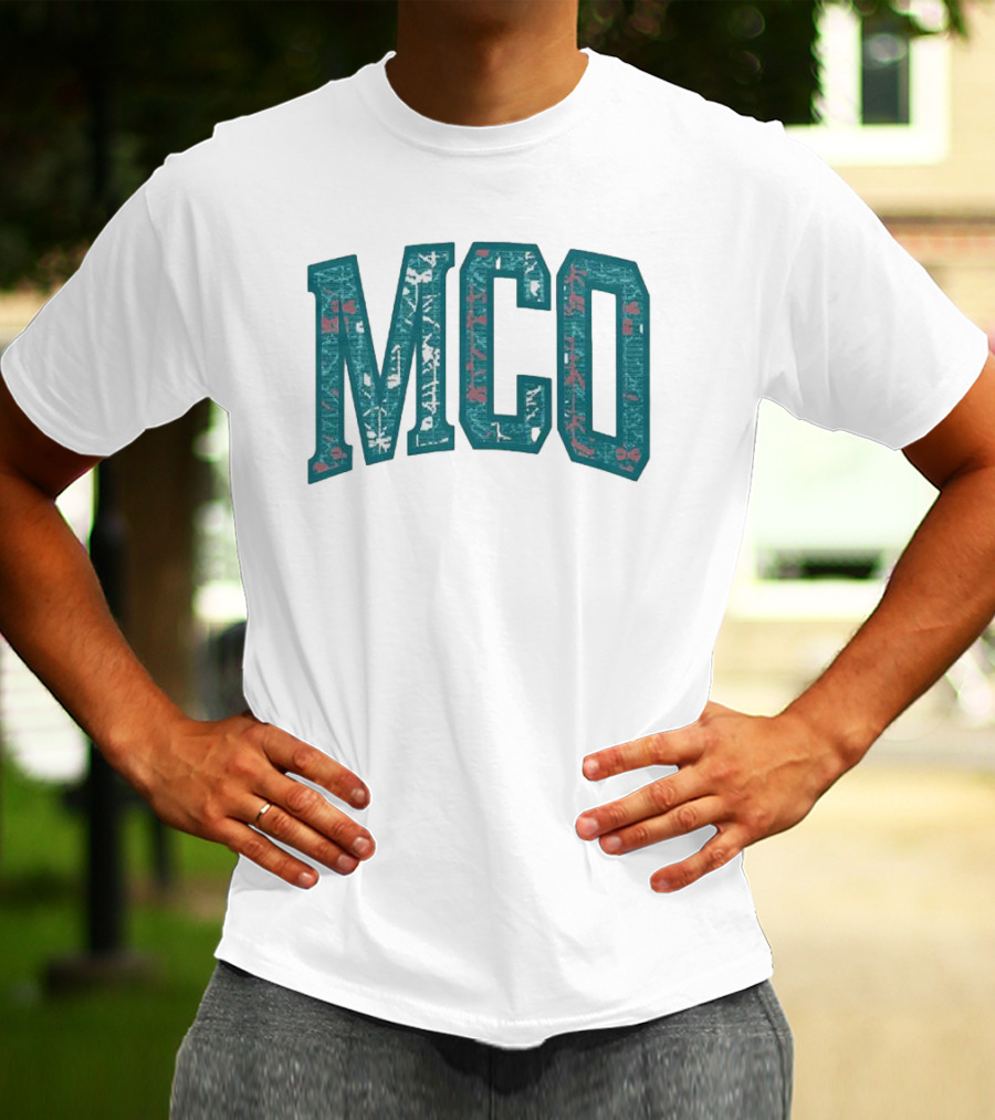 MCO Magic Carpet Oasis Vintage Teal Textured Letters T-Shirt