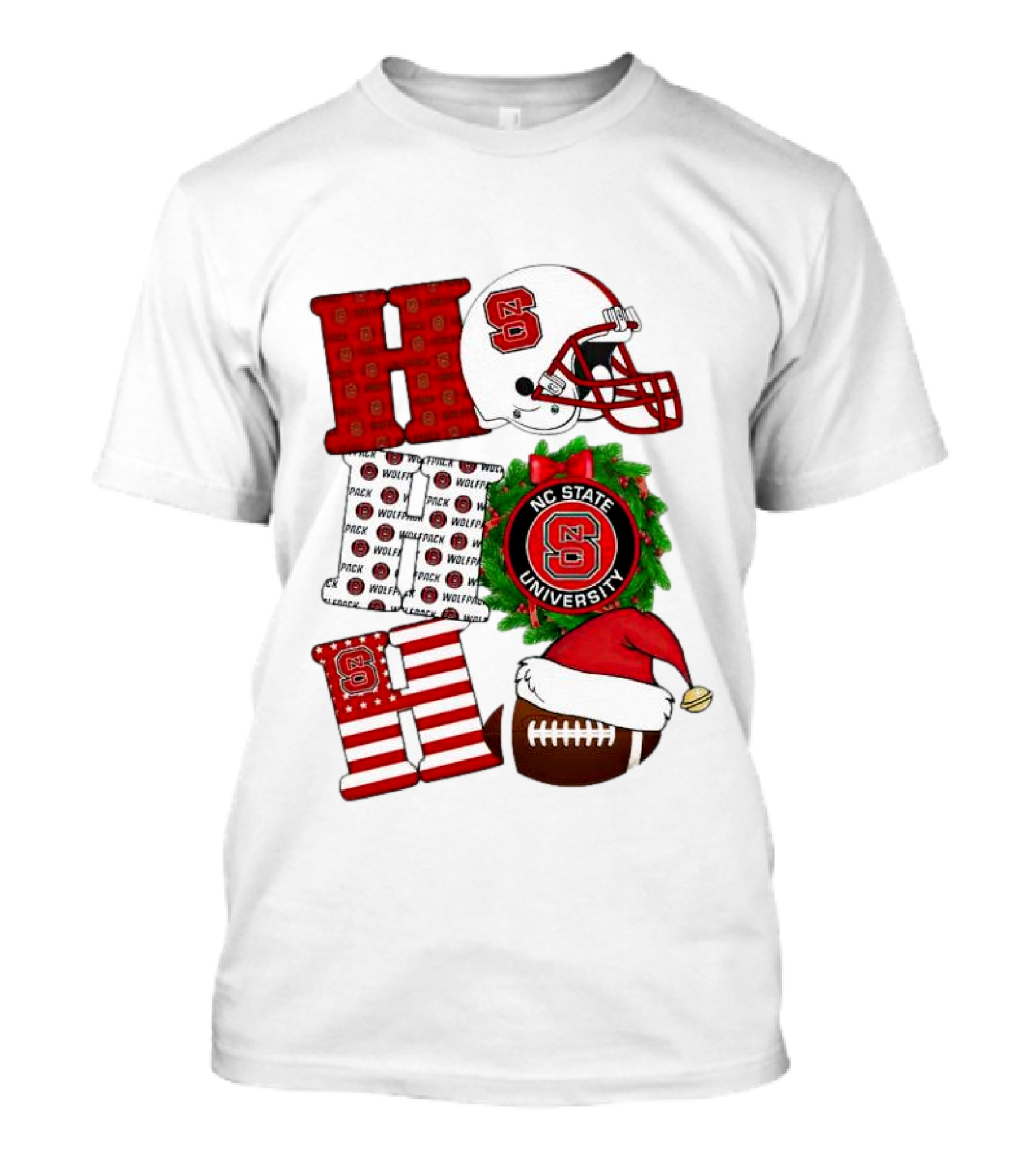 NC State Wolfpack University Christmas Football Helmet Text T-Shirt