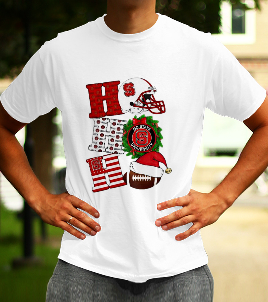 NC State Wolfpack University Christmas Football Helmet Text T-Shirt