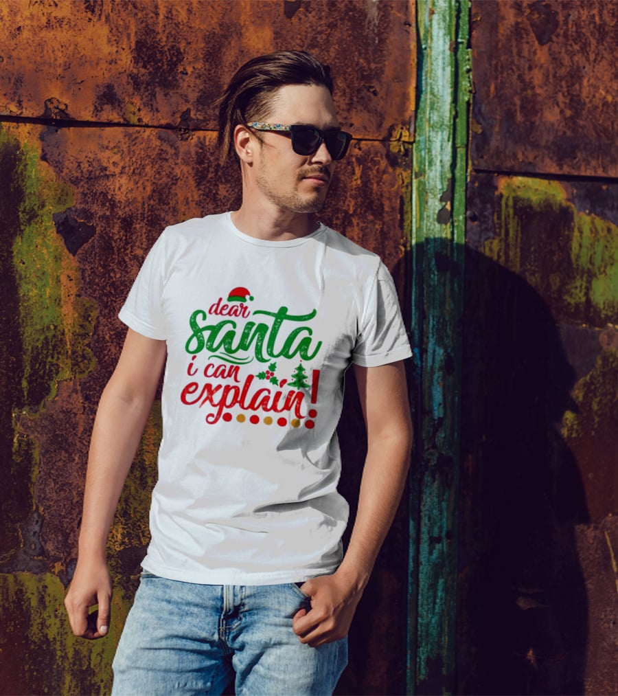Dear Santa I Can Explain Christmas Hat Holly Tree T-Shirt