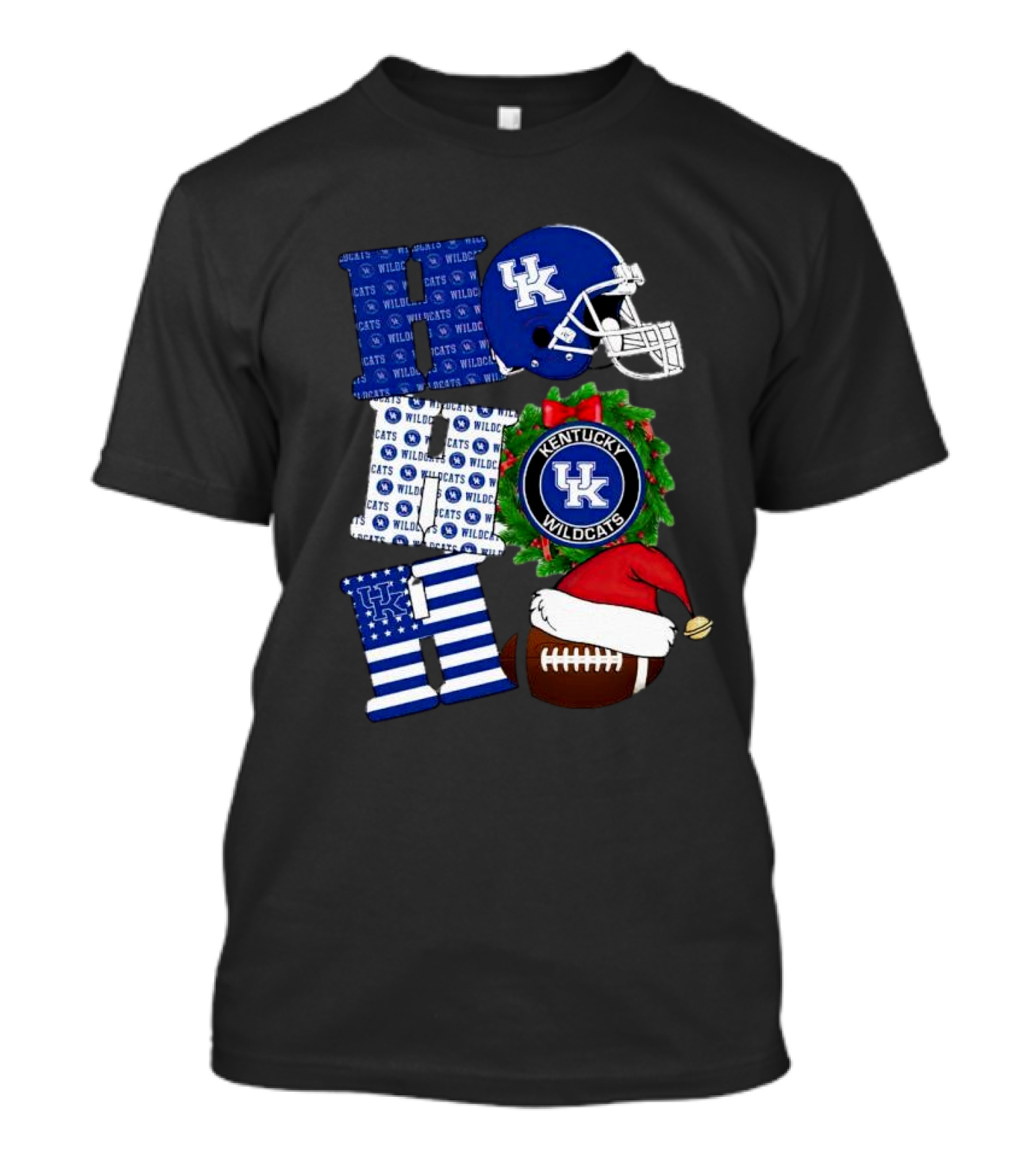 Kentucky Wildcats Ho Ho Ho Football Helmet Wreath Christmas T-Shirt