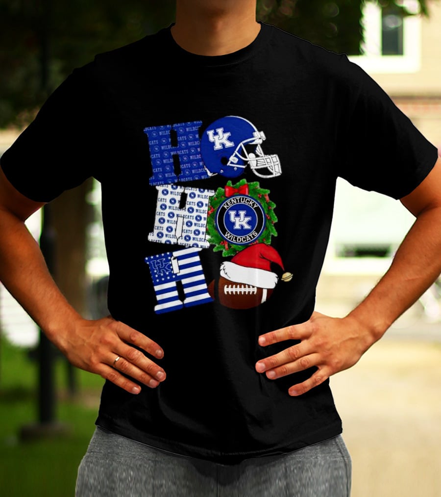 Kentucky Wildcats Ho Ho Ho Football Helmet Wreath Christmas T-Shirt