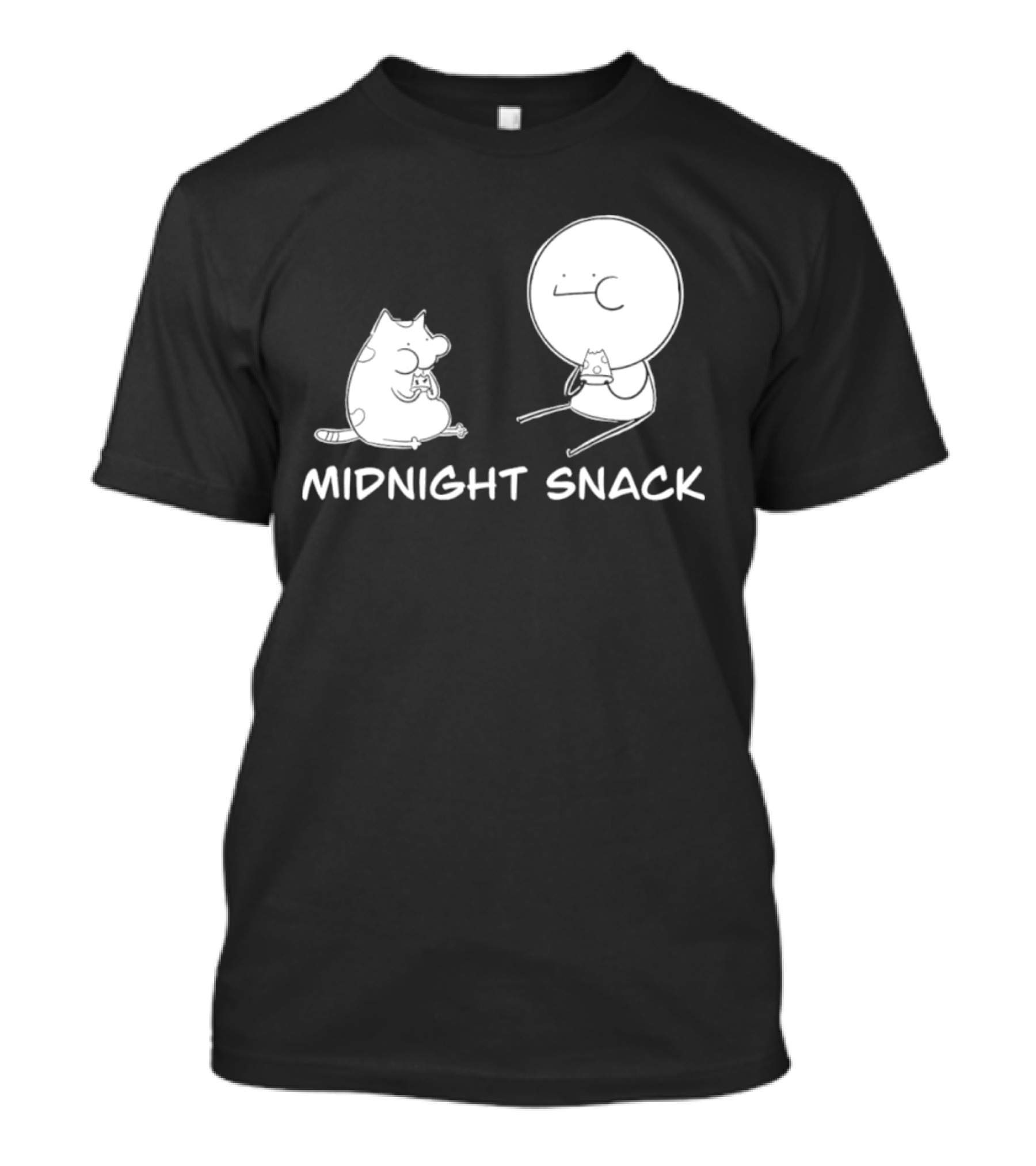 MIDNIGHT SNACK Cat And Stick Figure Eating Pizza T-Shirt