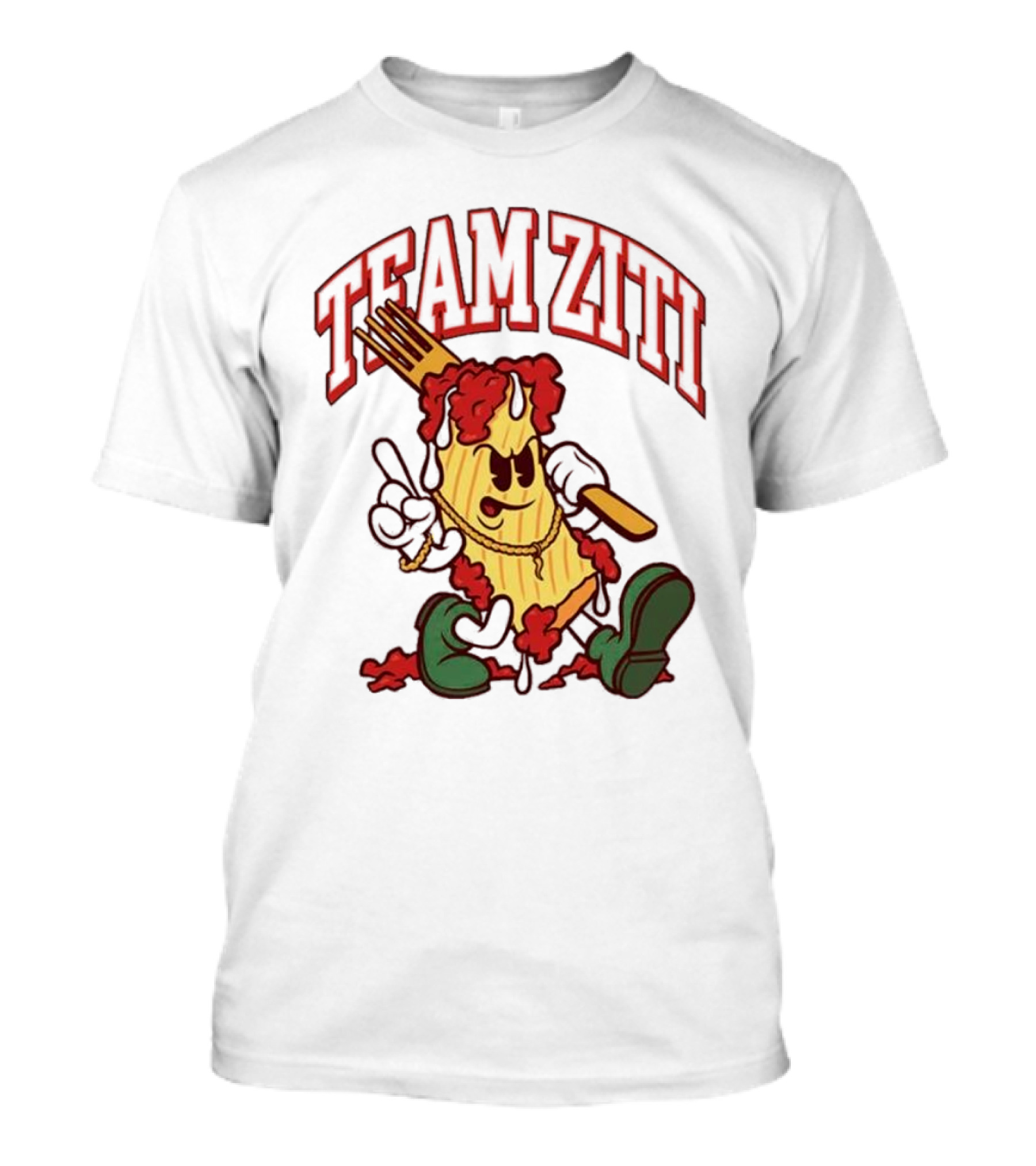 Team Ziti Pasta Character With Fork And Sauce T-Shirt