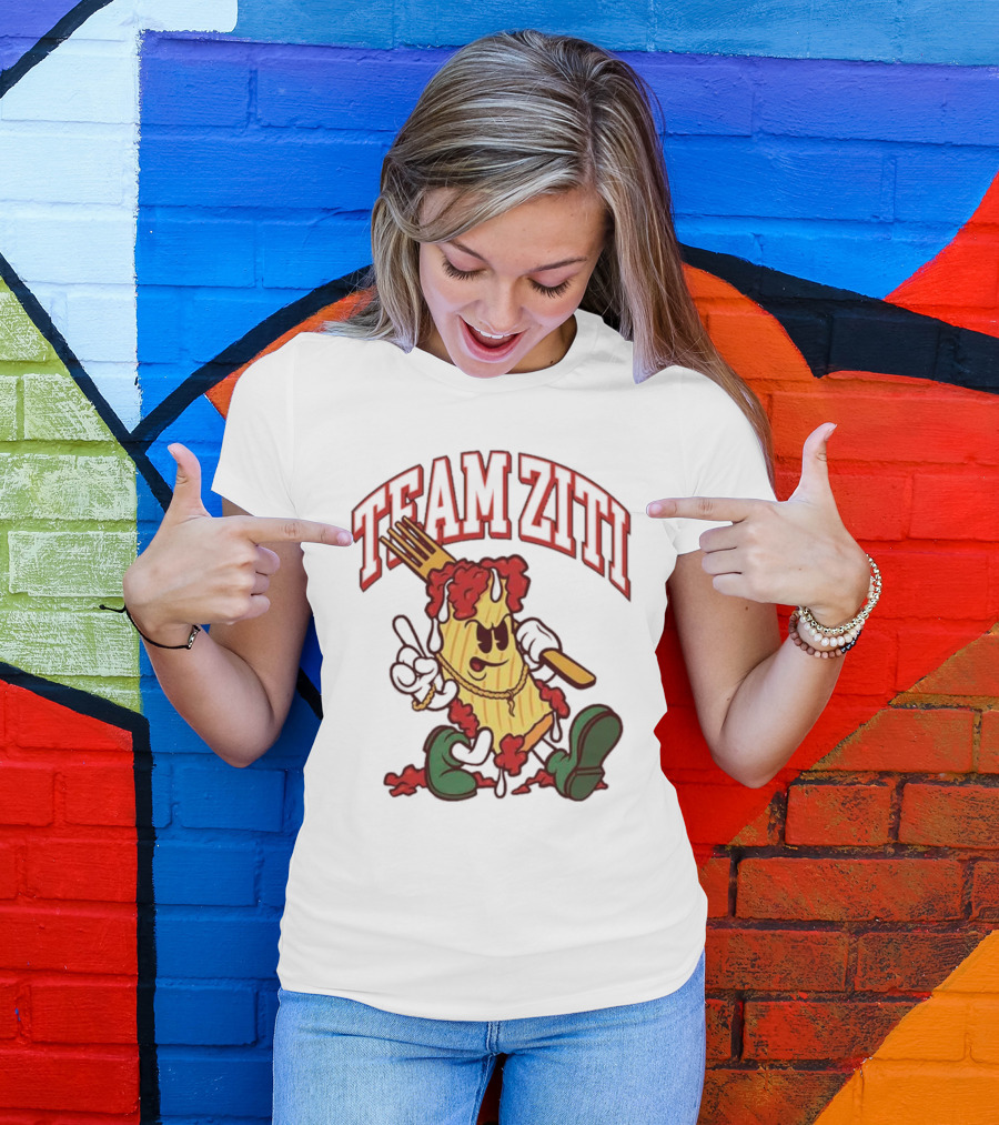 Team Ziti Pasta Character With Fork And Sauce T-Shirt