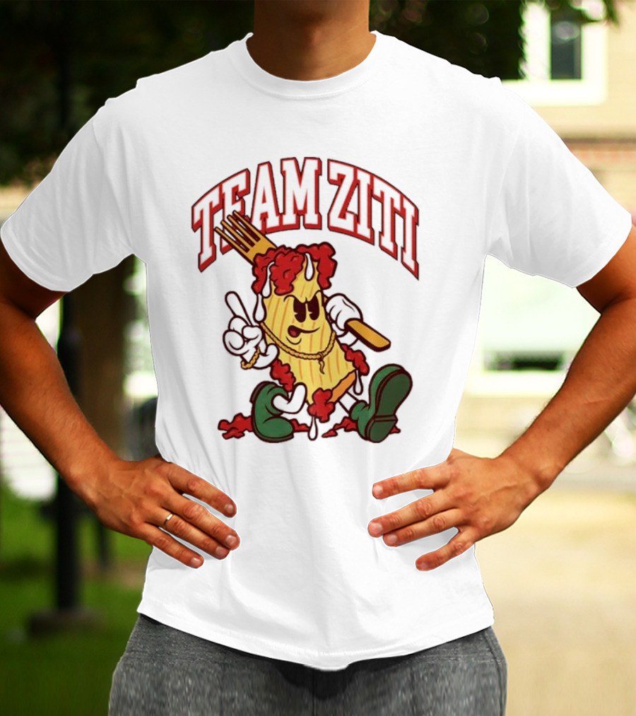 Team Ziti Pasta Character With Fork And Sauce T-Shirt