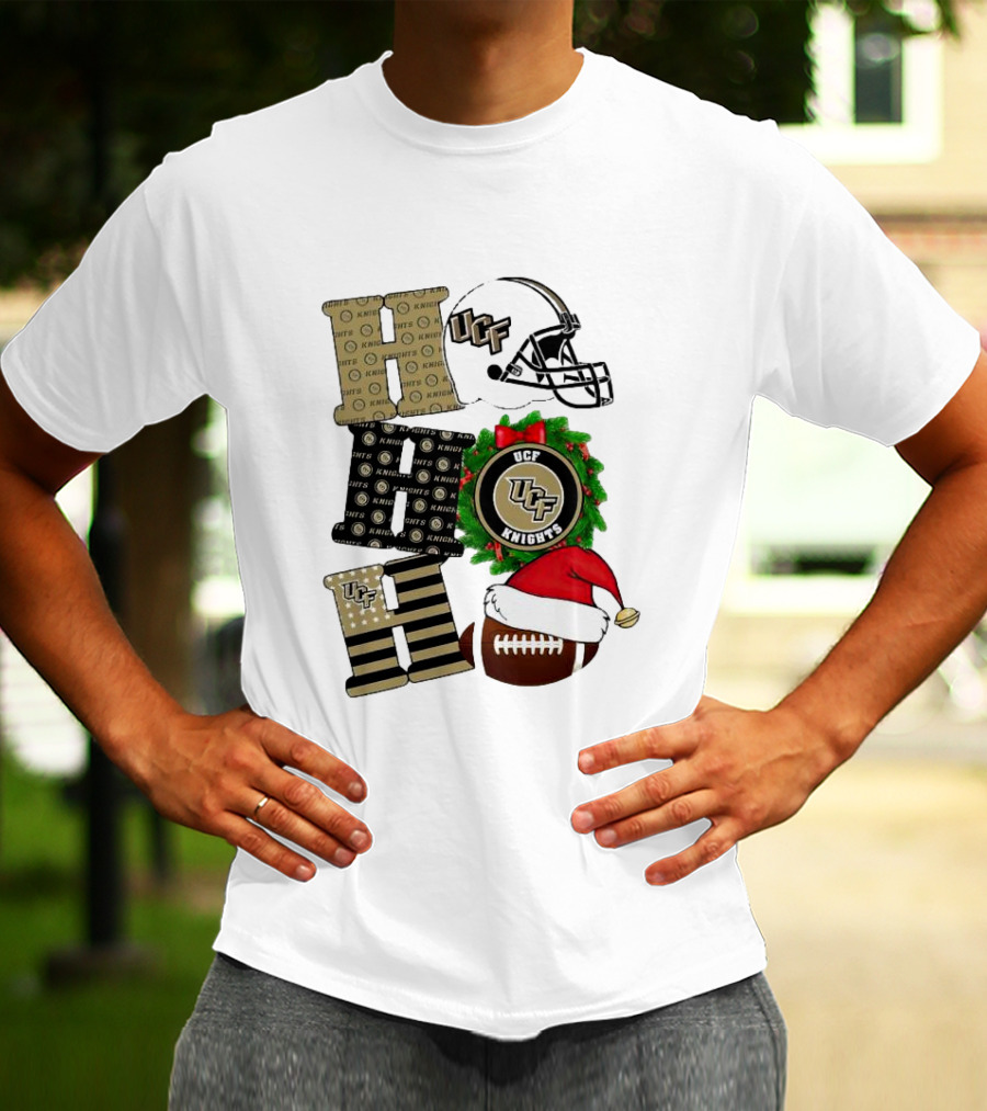 UCF Knights Christmas Helmet Wreath Football Holiday Cheer T-Shirt