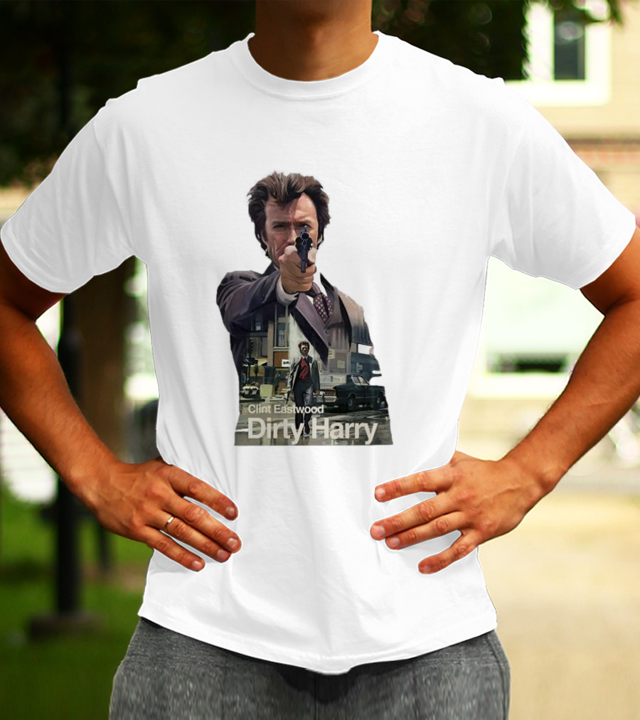 Clint Eastwood Dirty Harry Iconic Movie Scene With Gun And Urban Background T-Shirt