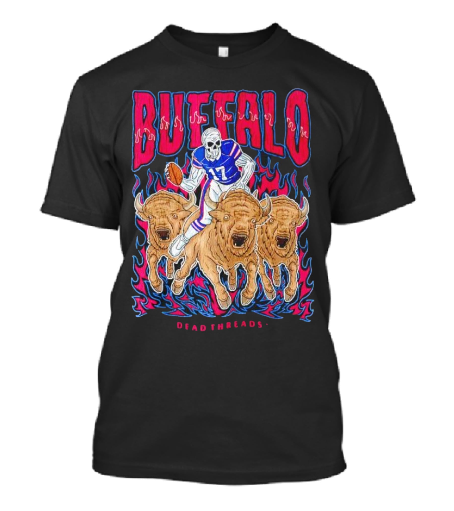 Buffalo Football Dead Threads Skeleton Quarterback Riding Buffalos T-Shirt