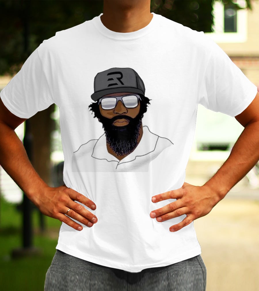 Geno Stone Wearing Ed Reed Illustration With ER Hat T-Shirt