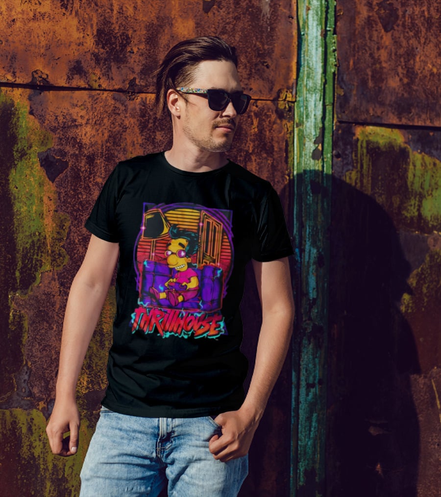 Milhouse Van Houten Thrillhouse Retro Gaming Neon Scene T-Shirt