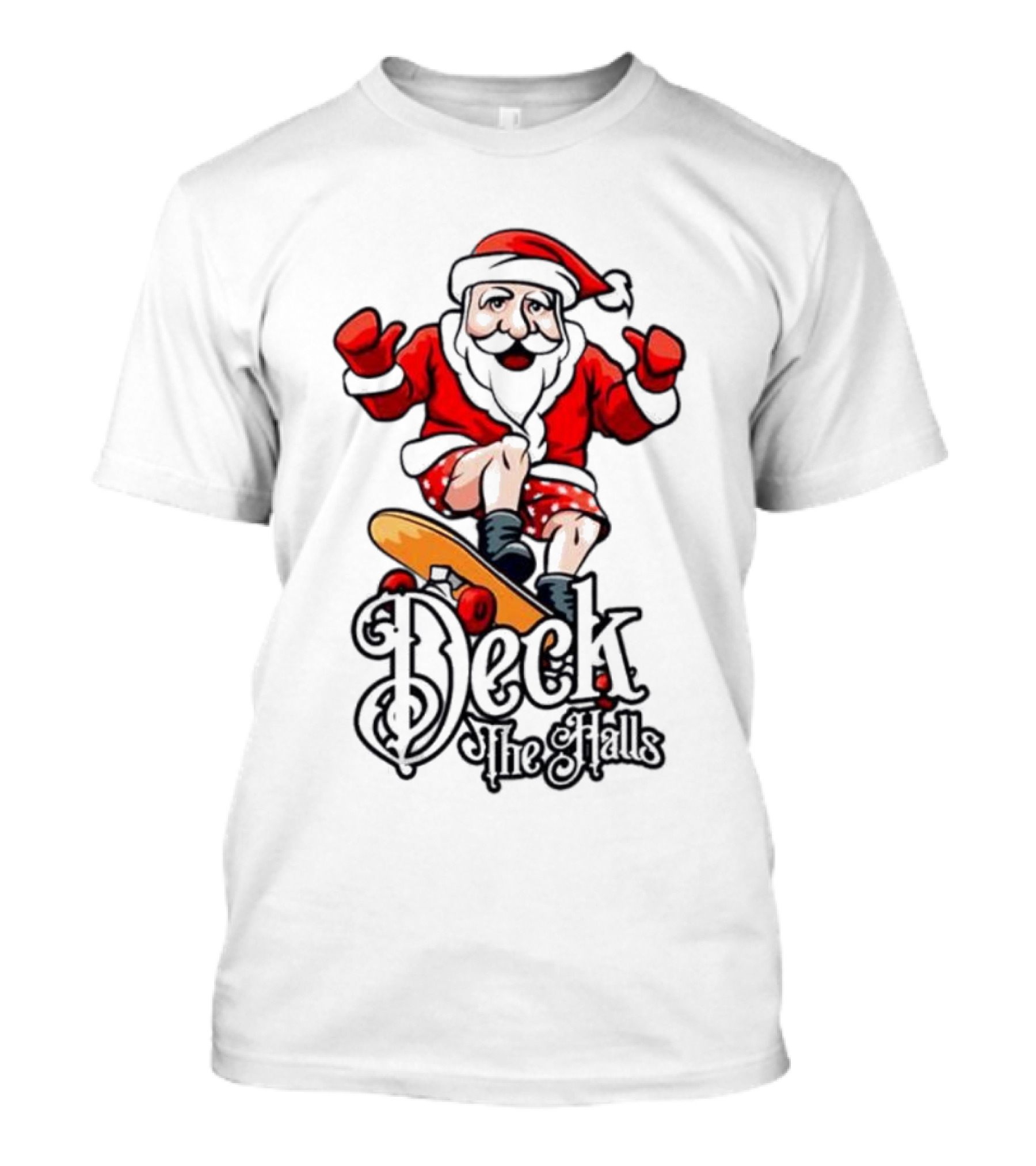 Skateboarding Santa Claus Deck The Halls Christmas Holiday Fun T-Shirt