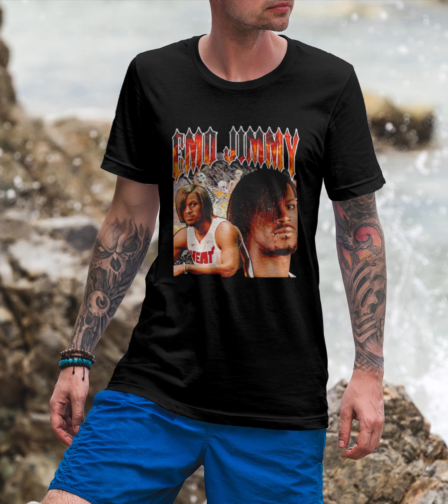 Emo Jimmy Butler Heat Skeleton Background T-Shirt