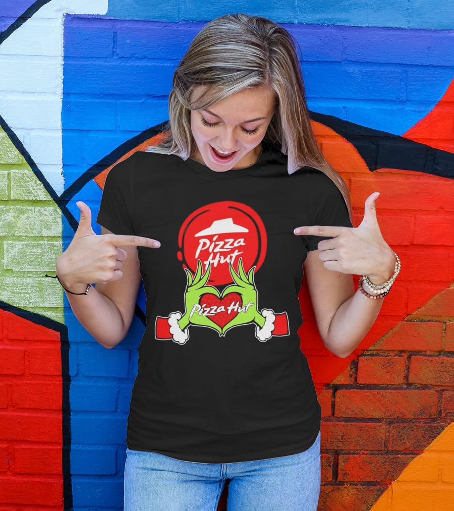 Pizza Hut Christmas Grinch Hands Heart T-Shirt