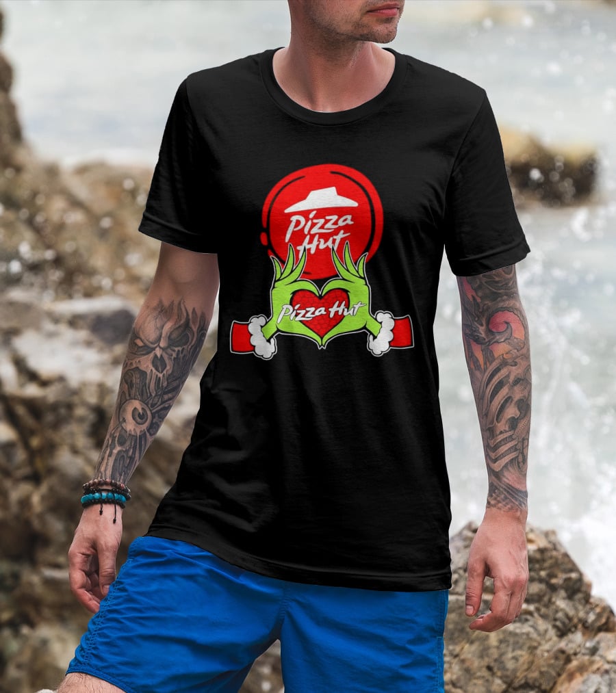 Pizza Hut Christmas Grinch Hands Heart T-Shirt