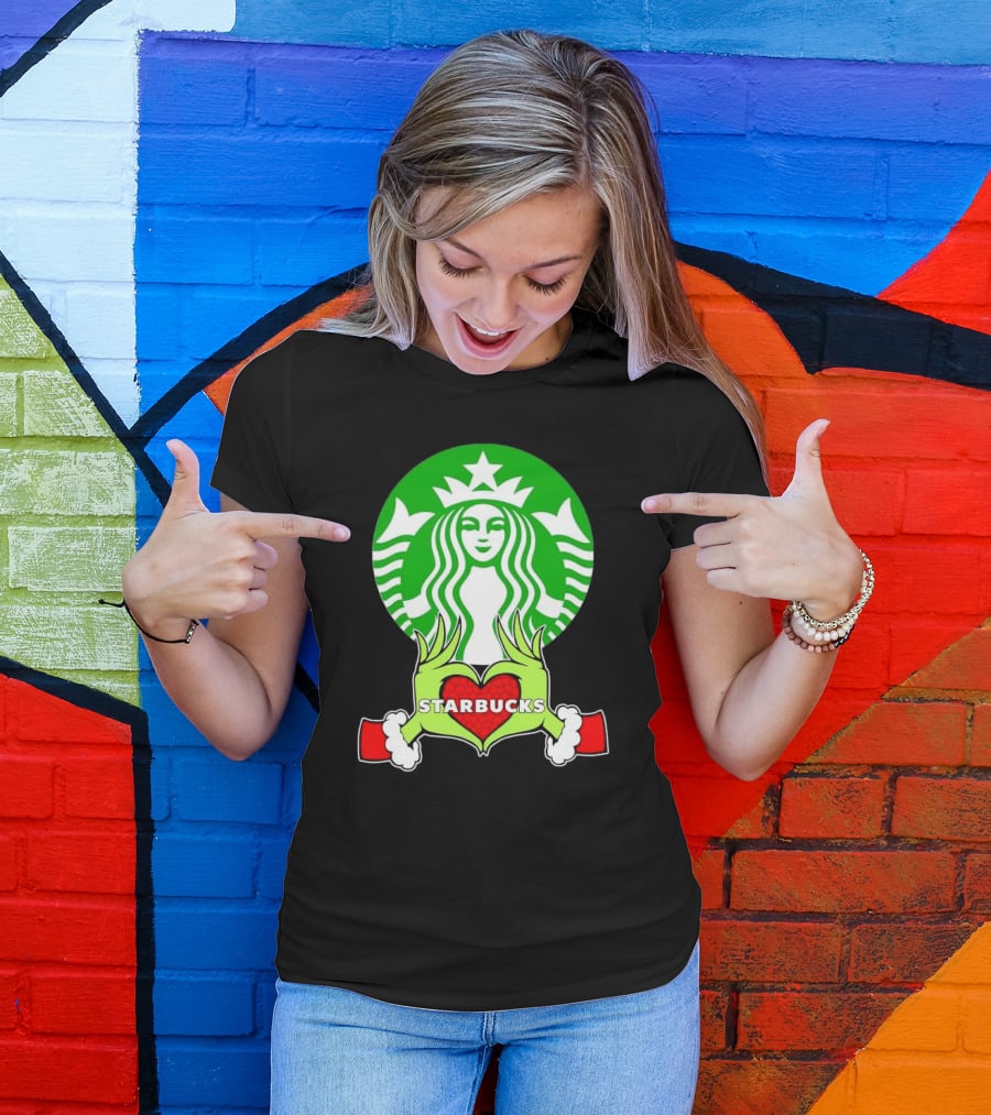 Grinch Hands Holding Heart Starbucks Christmas T-Shirt