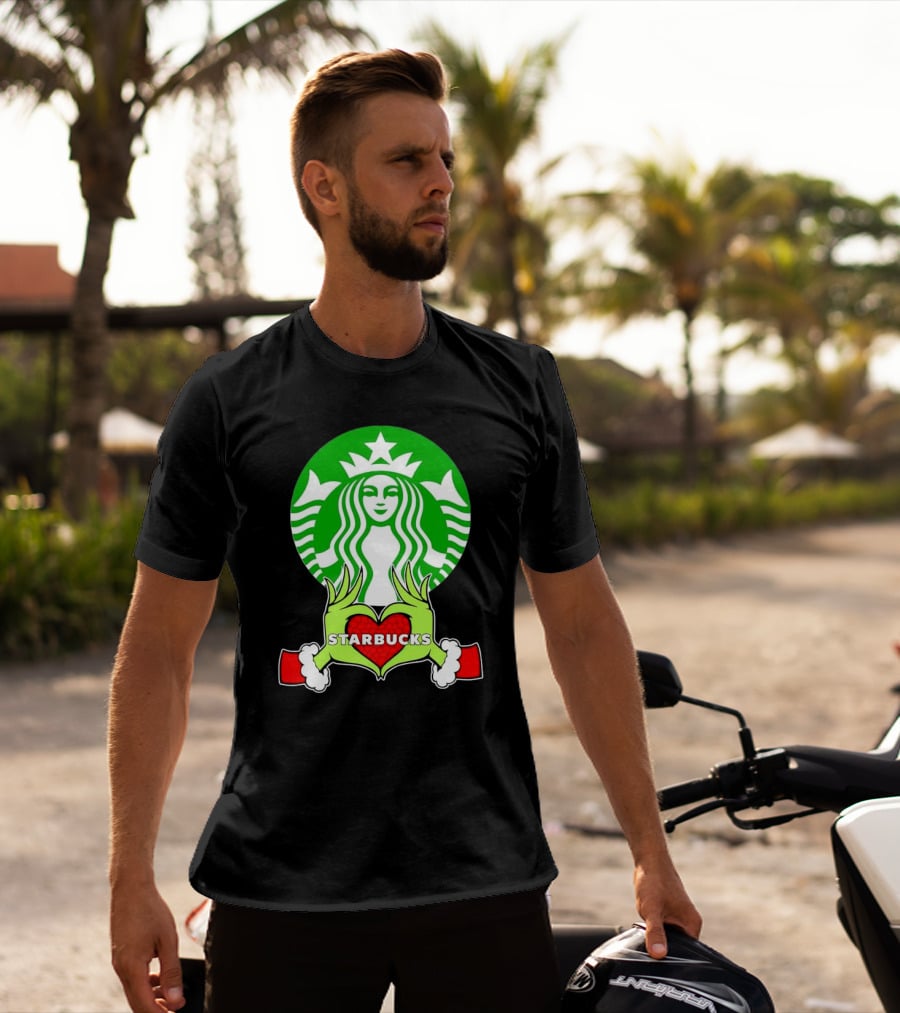 Grinch Hands Holding Heart Starbucks Christmas T-Shirt