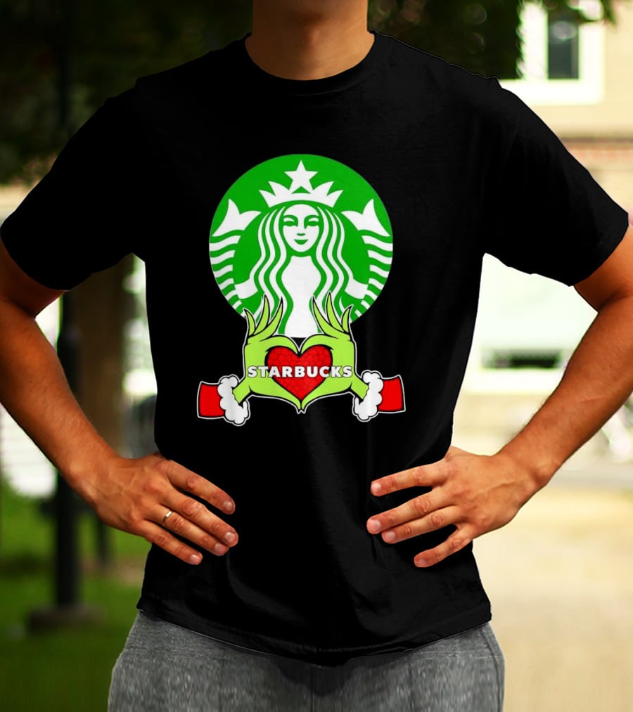 Grinch Hands Holding Heart Starbucks Christmas T-Shirt