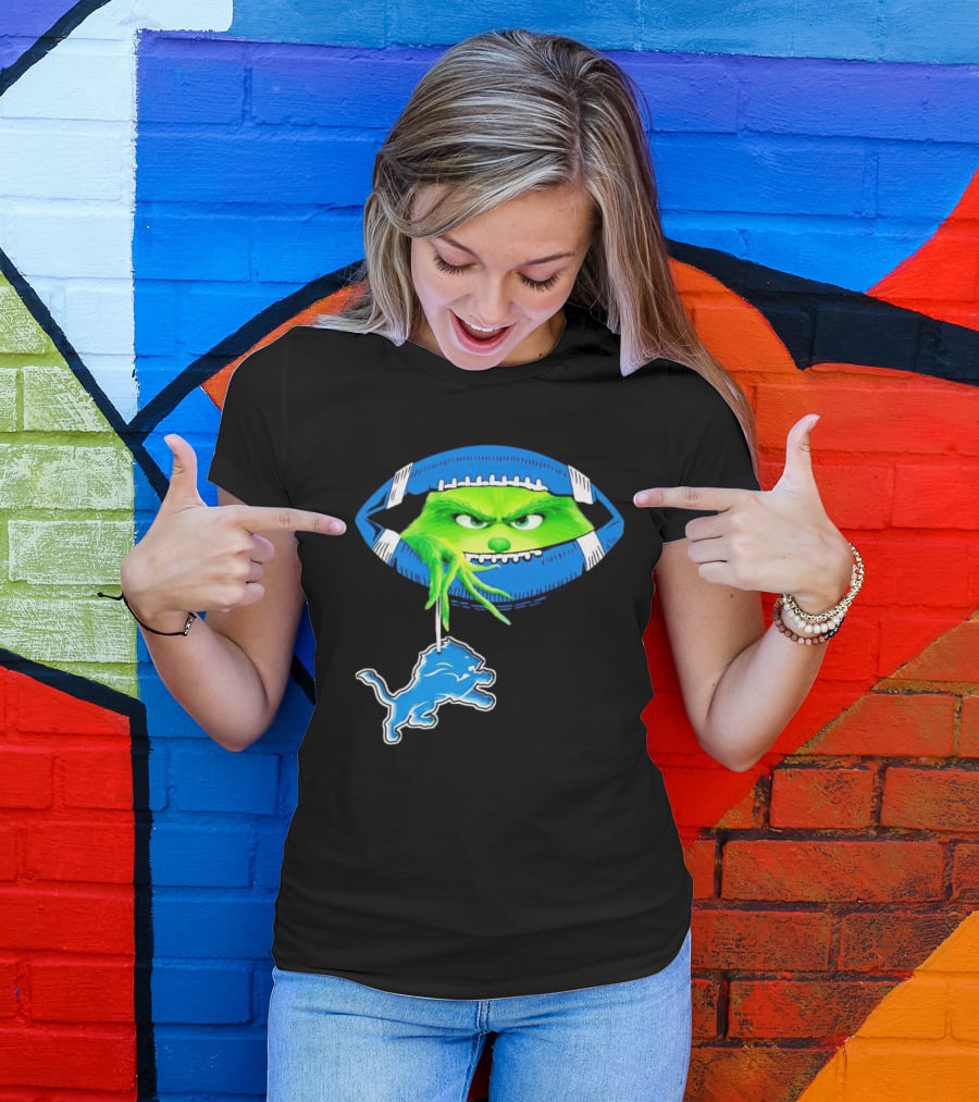 Grinch Sneak Peek Detroit Lions Christmas Football T-Shirt