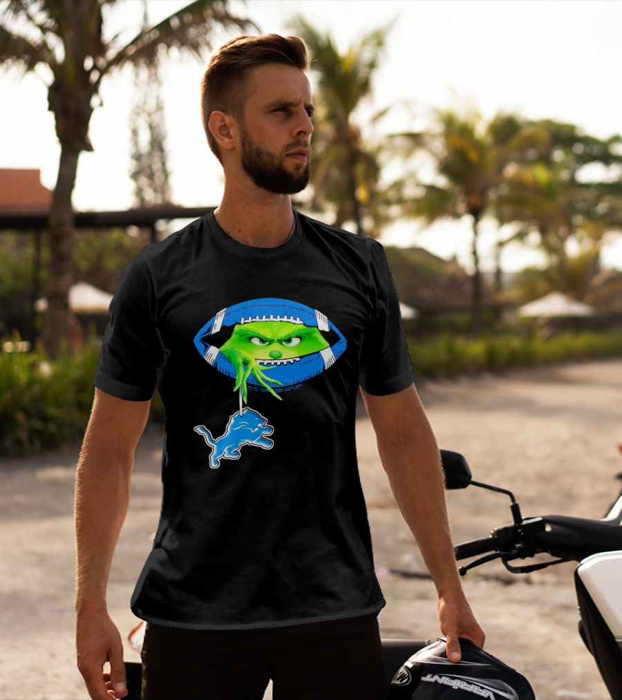 Grinch Sneak Peek Detroit Lions Christmas Football T-Shirt