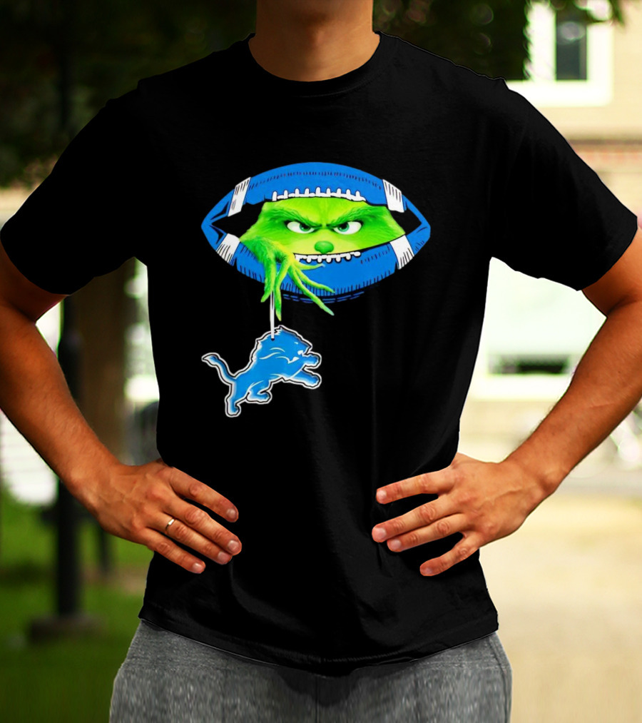 Grinch Sneak Peek Detroit Lions Christmas Football T-Shirt