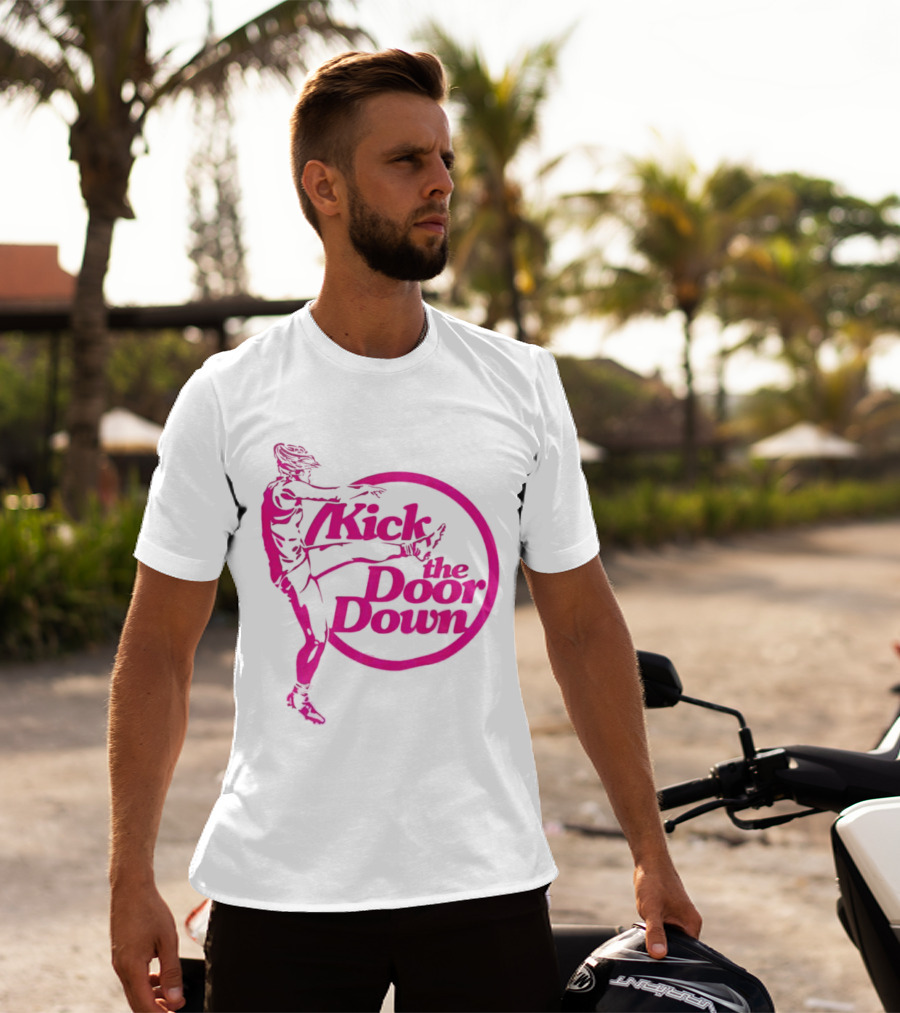 Kick The Door Down Pink Circle Footballer Kicker T-Shirt