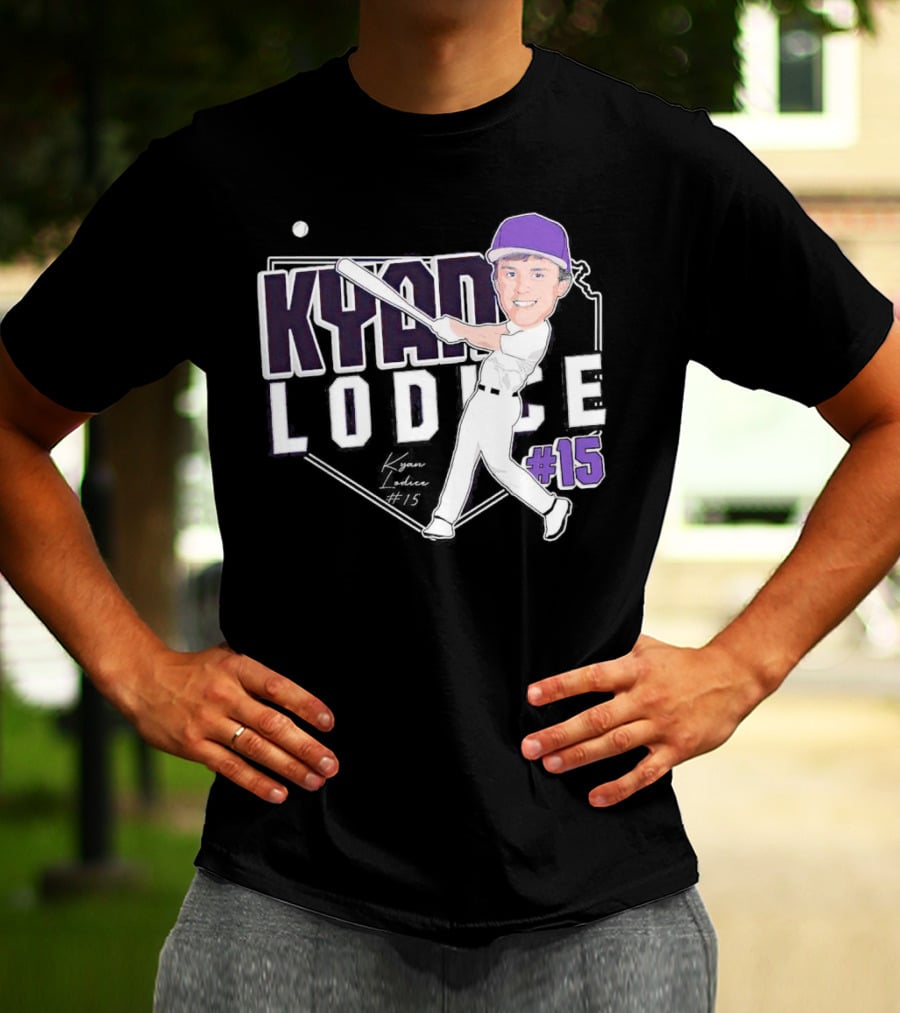 Kyan Lodice Caricature Signature Baseball #15 Purple Cap T-Shirt