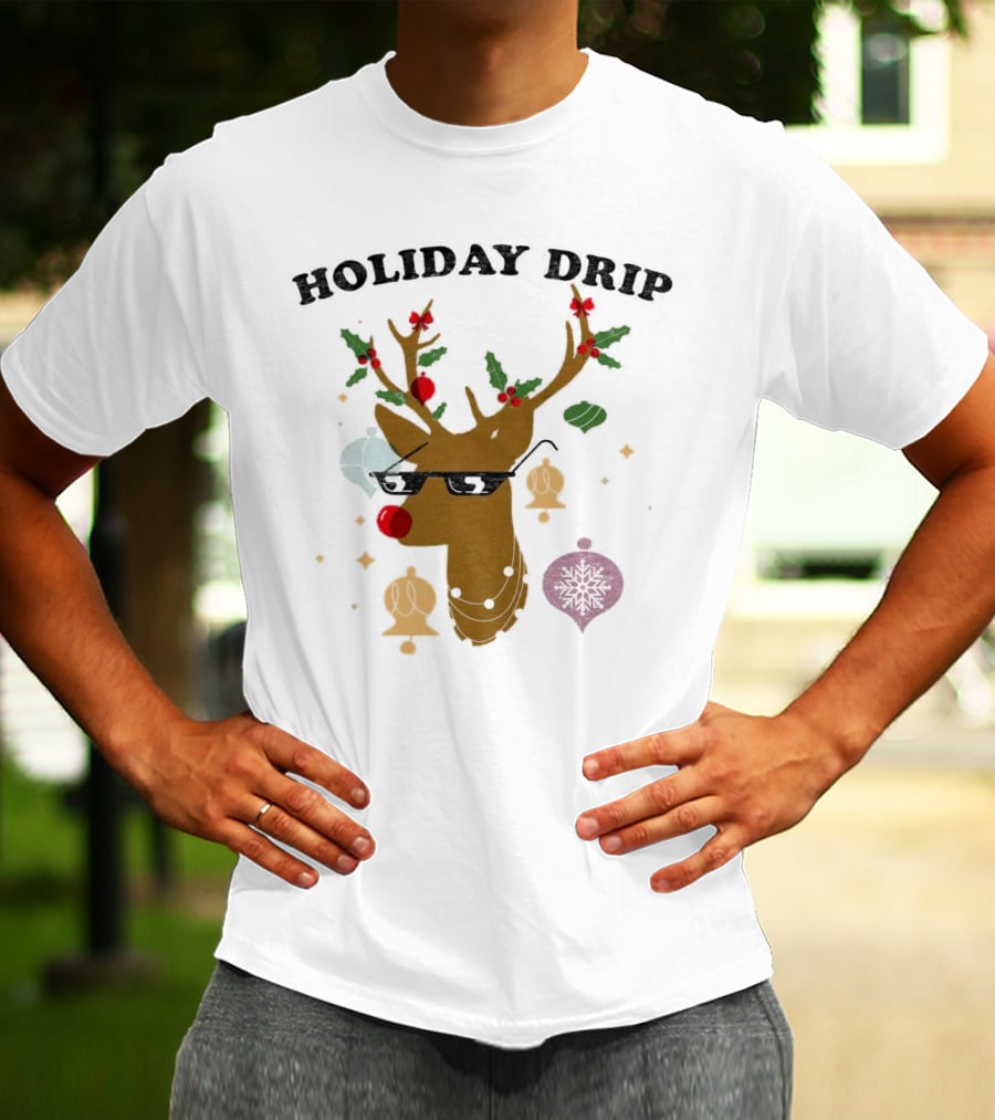 Holiday Drip Reindeer Christmas T-Shirt