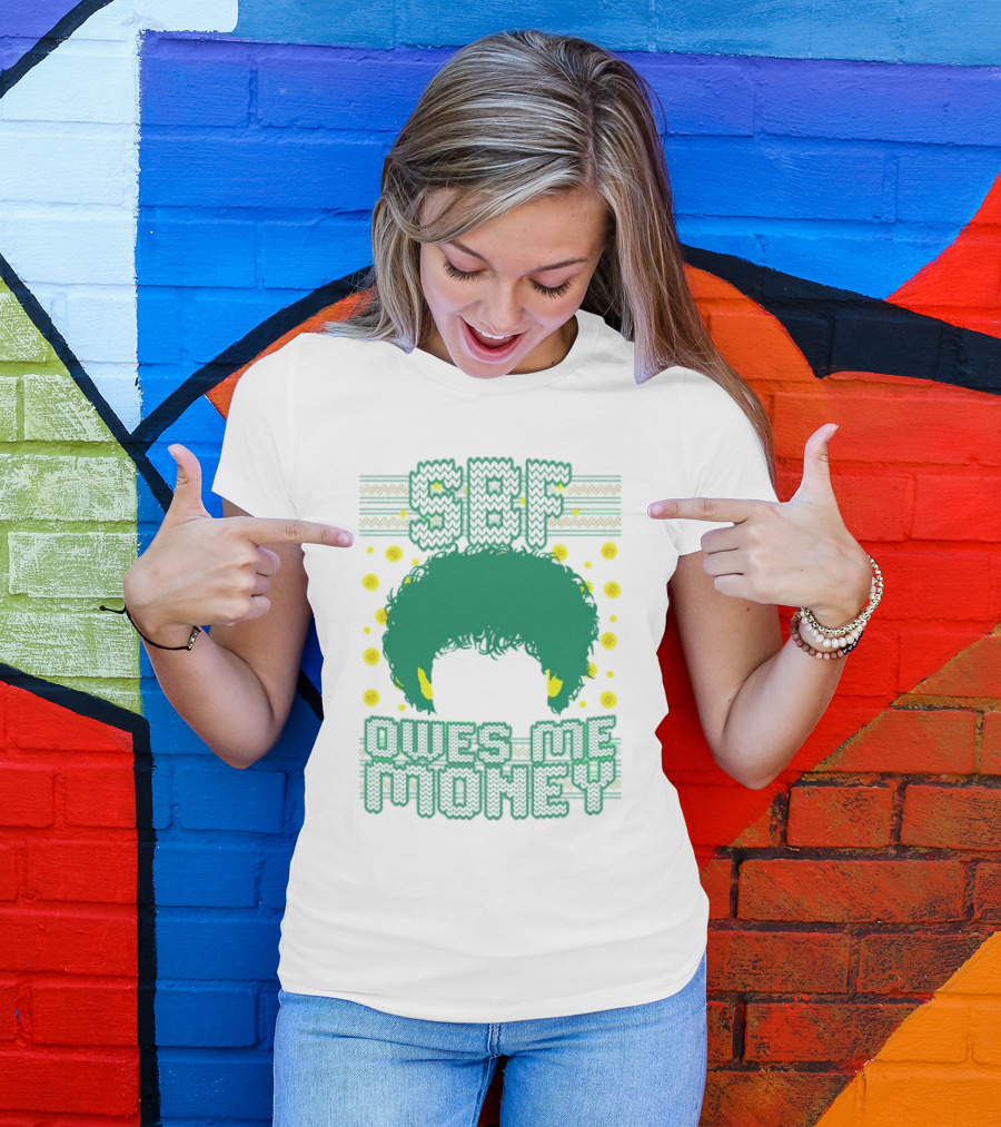SBF Owes Me Money Christmas Sweater Style Green Hair Pixels T-Shirt